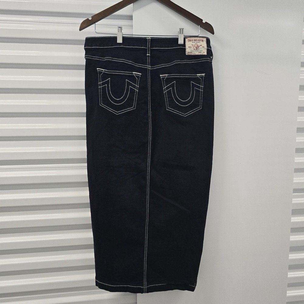 True Religion Womens Dark Wash Denim Maxi‎ Skirt Size 31 Waist 34 Stretch